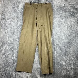 Vintage Pants Mens 31x31 Green Tweed Wool Army WWII Button Fly Lined Straight